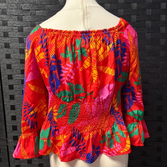 Skies Are Blue Off Shoulder Smocked Peplum Top Tropical Floral Print Large - Picture 4 of 9